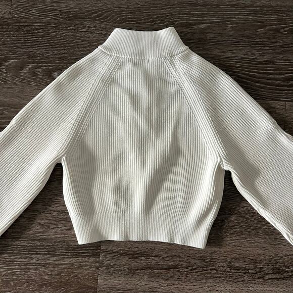 NWOT House of CB Reeva White Balloon Sleeve Ribbed Sweater Zip Top Size Small - Picture 10 of 16